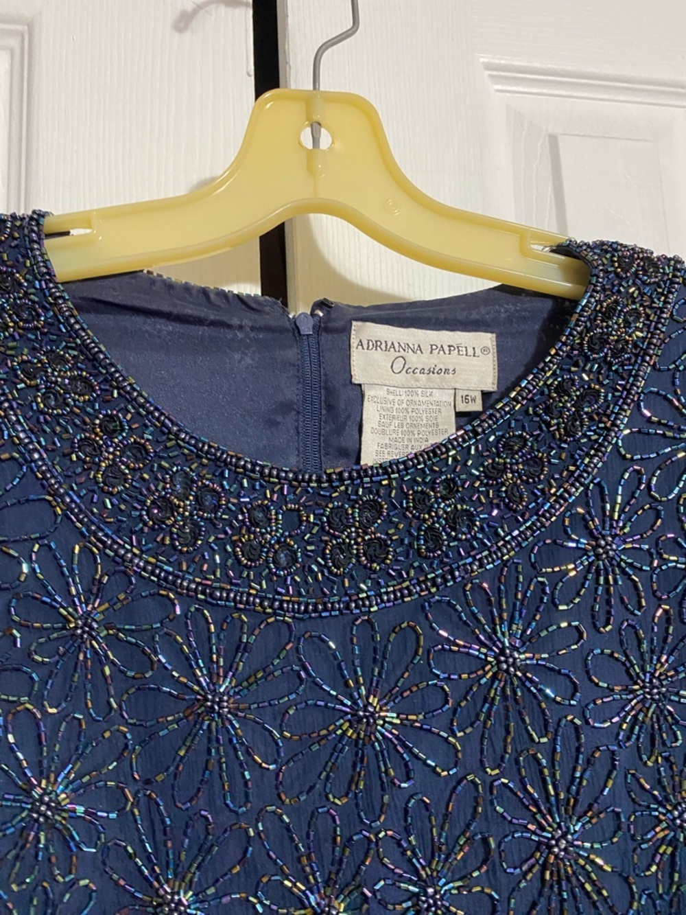 PRETTY Adrianna Papell Occasions navy blue Silk beaded shirt top blouse size 16W - Picture 3 of 10